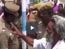  கரூரில் சங்கிலியால் தன்னைத் தானே கட்டிக்கொண்டு முதியவர் போராட்டம் - வீடியோ 
