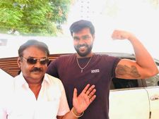 மகனின் ஆர்ம்ஸை பார்த்து புன்னகைத்த விஜயகாந்த்... விழுந்து விழுந்து ரசித்த தொண்டர்கள் 