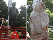 தார்ப்பாய் போட்டு அண்ணா சிலையை மூடிய அதிகாரிகள்..!