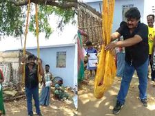 அண்ணே.. பாத்துண்ணே.. குழந்தை வெளியே விழுந்துற போகுது.. தூங்கிய குழந்தையை பாடி எழுப்பிய மன்சூர்! 