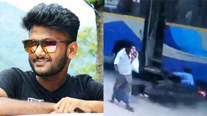 ஹெல்மட் போடல.. பைக்கில் உரசிய பஸ்.. இடறி விழுந்த இளைஞரின் தலையில் ஏறி இறங்கிய பஸ் சக்கரம்! 