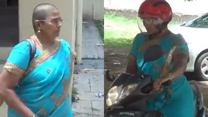 புடவையை செருகிக் கொண்டு.. டூவீலரை கிளப்பிக் கொண்டு.. 2வது மொட்டை.. கலக்கிய நிர்மலா தேவி!
