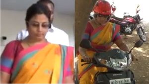 கொண்டை மிஸ்ஸிங்.. கூலிங்கிளாஸ்.. மஞ்சள் சேலை.. கையில் ஹெல்மட்.. டூவீலரில் ரைடு.. கலக்கிய நிர்மலாதேவி