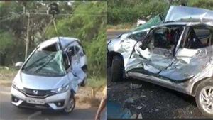 டயர் வெடித்து.. பேரிகாட்டை உடைத்து.. லாரியில் மோதி நசுங்கிய கார்.. ஒருவர் பலி.. அருப்புக்கோட்டையில்!