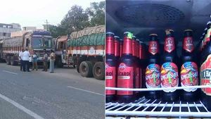 ரோட்டோரம் 11 லாரி..  ரூ. 1 கோடி பீர் பாட்டில்கள்.. உயிருக்கு பாதுகாப்பு கேட்கும்  ஓட்டுநர்கள்..! 