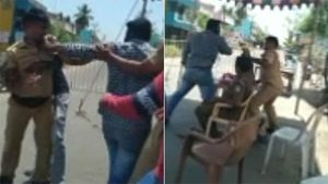 ஊர்க்காவல் படை வீரரை சரமாரியாக தாக்கிய போலீஸ்கார்.. அதிர வைக்கும் வீடியோ! 
