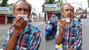 இன்னா டெக்னிக்பா.. சிக்கன் கடை பில்லை வாயில் மாஸ்க் போல... ஒட்டி வந்த கில்லாடி! 