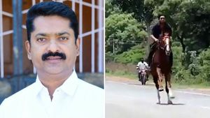 ஊரடங்கை ஓரமாக ஒதுக்கிவைத்துவிட்டு... குதிரையில் பவனி வந்த எம்.எல்.ஏ.மகன் 