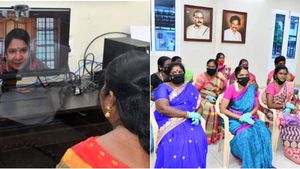 சட்டசபைத் தேர்தல் வருது...திருச்சி மகளிரணி நிர்வாகிகளை காணொளி மூலம் தேர்வு செய்த கனிமொழி 