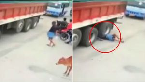 டீ குடித்து கொண்டிருந்தவர்.. வேகமாக வந்த லாரி டயரில்.. திடீரென போய் விழுந்து.. ஷாக் சிசிடிவி வீடியோ!