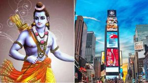 அயோத்தியில் பூமி பூஜை...நியூயார்க் டைம் ஸ்கொயரில் ராமர் புகைப்படம்...வீடியோ...சிறப்பு ஏற்பாடு!! 