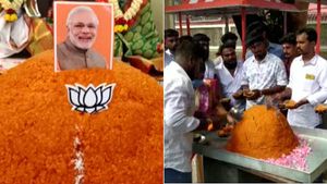 மோடியின் 70வது பிறந்த நாள்...கோவையில் பாஜக தயாரித்த 70 கிலோ காவி கலர் லட்டு! 