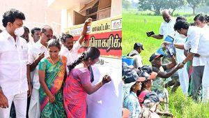 வயலில் இறங்கி... நலம் விசாரித்து... விவசாயிகளின் குறைகளை கேட்டறிந்த அன்பில் மகேஷ்..! 