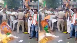 சொந்தக் கொடியை எரித்து... சேம் சைட் கோல் போட்டுட்டீங்களே.. புதுவையில் பாஜக காமெடி! 