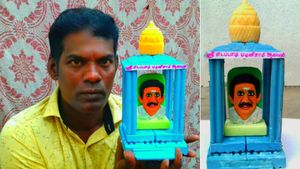  எடப்பாடி பழனிச்சாமிக்கு சோப்பில் கோவில் கட்டிய ஓவிய ஆசிரியர் - கோரிக்கையை நிறைவேற்றுவாரா முதல்வர் 