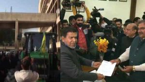 வேளாண் சட்டத்தை எதிர்த்து... டிராக்டரில் வந்து பதவியை ராஜினாமா செய்த ஹரியானா எம்.எல்.ஏ.! 