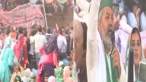 மகாபஞ்சாயத்து கூட்டத்தில் திடீரென சரிந்த மேடை... மொத்தமாக கீழே விழுந்த விவசாய சங்க தலைவர்கள்! 