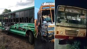  பழனி அருகே அரசு பேருந்து-லாரி நேருக்கு நேர் பயங்கர மோதல்- 3 பேர் பலி; 20 பேர் படுகாயம்