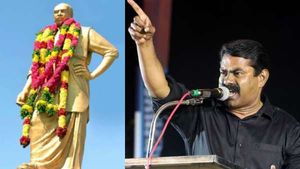 சீமான் தொட்டதால் தீட்டாம்... தக்கலையில் காமராஜர் சிலையை கழுவி பாலபிஷேகம் செய்த காங். நிர்வாகிகள் 