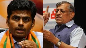 கோபம் காட்டிய குருமூர்த்தி..! உறுதியாக நிற்கும் அண்ணாமலை! இந்தி விவகாரத்தில் மீண்டும் வார்த்தை போர்!