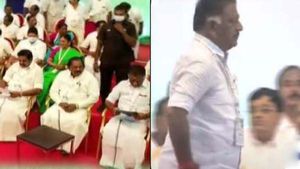பாதியில் வெளியேறிய ஓபிஎஸ் மீது தண்ணீர் பாட்டில் வீச்சு.. முதுகில் விழுந்த சரமாரி குத்து.. பதற்றம்