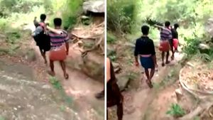 திருப்பூரில் அவலம்.. சாலை வசதி இல்லாததால்.. மருத்துவமனைக்கு தொட்டிலில் தூக்கி செல்லப்பட்ட கர்ப்பிணி 