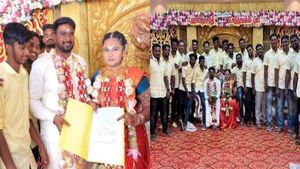தாலி கட்டுவதற்கு முன் மணப்பெண்ணிடம் ஸ்டாம்ப் பத்திரத்தை நீட்டிய மாப்பிள்ளை பிரெண்ட்ஸ்! பரபரப்பு 