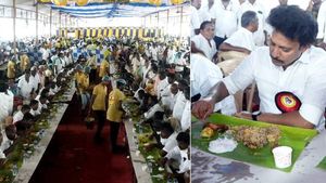 மட்டன் பிரியாணி.. சிக்கன் லெக்பீஸ் பிரை.. அன்பில் மகேஷ் வைத்த விருந்து! மனம் குளிர்ந்த தொண்டர்கள்! 