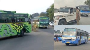 முன்னும் பின்னும் போலீஸ் வாகனங்கள்.. கடலூரில் கான்வாய் முறையில் இயக்கப்பட்ட அரசு பேருந்துகள் 