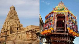 தஞ்சை பெரிய கோவில் சித்திரை தேரோட்டம் கோலாகலம்..ஆயிரக்கணக்கான பக்தர்கள் சாமி தரிசனம் 