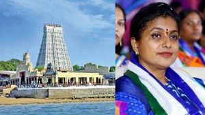 திருச்செந்தூர் முருகன் கோவிலுக்கு வெளியே திடீர் குலவை.. அமைச்சர் ரோஜா.. அதிர்ந்த பிரஸ் மீட் 