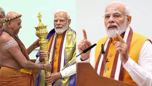 இது வாக்கிங் ஸ்டிக் அல்ல! நெற்றி நிறைய திருநீரோடு பிரதமர் மோடி சொன்ன வார்த்தை-நெகிழ்ந்த ஆதீனங்கள்