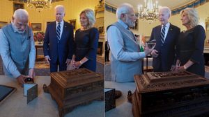 வெள்ளை மாளிகையில் ஜோ பைடன்,ஜில் பைடனுக்கு மோடி அளித்த பரிசு..சந்தனப்பெட்டி,ஸ்பெஷல் வைரக்கல்
