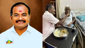 தந்தை சொல்மிக்க மந்திரமில்லை! உடல் நலமில்லாத வயதான அப்பா! உணவு ஊட்டி விடும் பாமக எம்.எல்.ஏ. அருள்! 