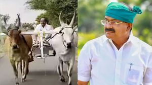 ஆள் அம்பு சேனை இல்லை! தோட்டத்தில் மாட்டுவண்டி பூட்டி ஓட்டிய அமைச்சர் சக்கரபாணி! அப்படியொரு சந்தோஷம்! 