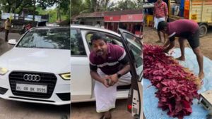 ஆடி ஏ4 காரில் வந்து கீரை விற்ற 'காஸ்ட்லி' விவசாயி.. இணையத்தில் பரவும் வீடியோ! 