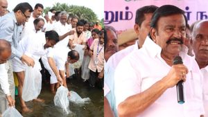  எடுங்கப்பா.. பையை எடுங்க.. வேட்டியை மடித்துக்கட்டி ஆற்றில் இறங்கிய அமைச்சர் கே.என்.நேரு! என்னவாம்?