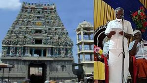 சேலம் கோட்டை மாரியம்மன் கோயில் குடமுழுக்கில் ஒலித்த தமிழ் மந்திரங்கள்..  பெ. மணியரசன் பாராட்டு! 