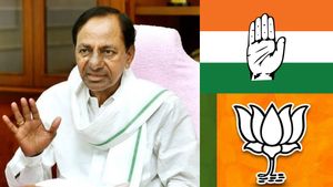 தெலுங்கானாவில் கேசிஆர் - காங் இடையே கடும் போட்டி.. பாஜக நிலைமை படுமோசம்.. ABP-Cvoter கருத்து கணிப்பு 