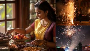 பட்டாசு வெடித்து.. பலகாரம் ருசித்து.. படு ஜோராக தீபாவளி கொண்டாடும் மக்கள்! அதிகாலையே வான வேடிக்கை 