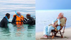  லட்சத்தீவில் ஜம்முனு ஒரு டைவ்.. அப்படியே பீச்சில் அமர்ந்து இயற்கையை ரசித்த பிரதமர் மோடி! வாவ் செம