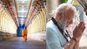  புனித தீர்த்தம், புனித மண்ணை எடுத்துக்கொண்டு டெல்லி புறப்பட்டார் பிரதமர் மோடி! 3 நாள் விசிட் நிறைவு!