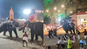  கேரளா கோயில் திருவிழாவில் பயங்கரமாக  மோதிக்கொண்ட யானைகள்.. அலறியடித்து மக்கள் ஓட்டம்