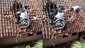  எங்க கொண்டு விட்டுருக்க பார்த்தியா? வீட்டின் மேற்கூரையில் லேண்ட் ஆன ஸ்கூட்டி! கலாய்த்த நெட்டிசன்ஸ்