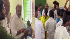தாமரைக்கு பதில் உதயசூரியன்.. மூதாட்டி விரலை மாத்தி அழுத்திய தேர்தல் அதிகாரி? எல் முருகன் வாக்குவாதம் 