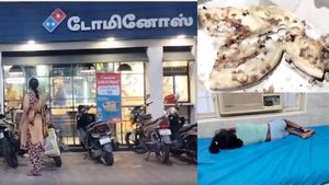 கெட்டு போன சீஸ்! பிசுபிசுத்த சிக்கன் துண்டுகள்! டொமினோஸ் பீட்சா சாப்பிட்ட 6 வயது சிறுமிக்கு வாந்தி! 