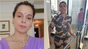 பாஜக எம்பி கங்கனா ரனாவத்தை கன்னத்தில் ஓங்கி அறைந்த பெண் காவலர் கைது 