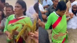 மேடம், கிட்ட போகாதீங்க.. இடுப்பளவு நீரில், கையில் பயிரை எடுத்து.. யார்னு பாருங்க? நாயுடுக்கு தலைவலி