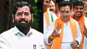 மகாராஷ்டிரா முதல்வர் ஏக்நாத் ஷிண்டே 1.20 லட்சம் வாக்கு வித்தியாசத்தில் வெற்றி! 56 இடங்களில் சிவசேனா