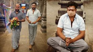 திருவண்ணாமலையில் நெற்றியில் விபூதி பட்டையுடன் கிரிவலம் வந்த பிரபல நடிகர்! மாஸ்க் அணிந்தவர் யார்? 